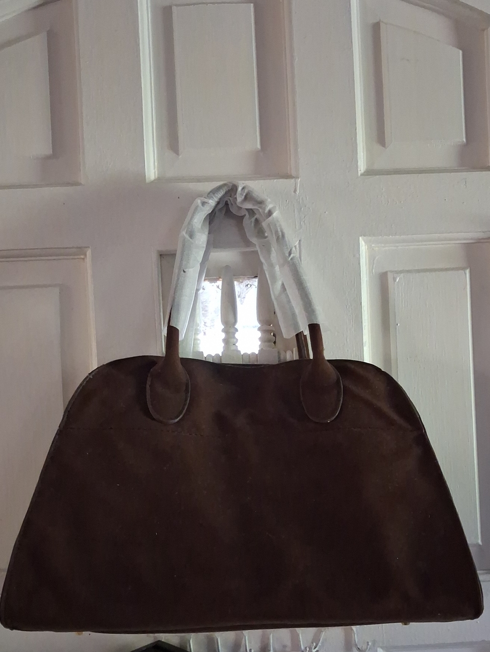 Structured Brown Suede Tote Bag with Double Top Handles